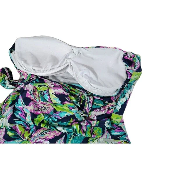 Sunseeker One Piece Swimsuit Size 14 D Cup Tummy Control Tropical Leaf Ruched - Picture 12 of 14